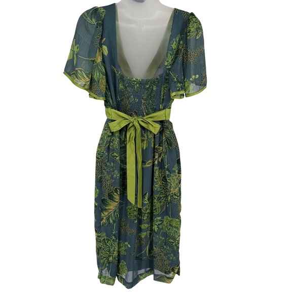 Jonathan Martin Y2K Floral Midi Dress Women's 10 Green Empire Waist Fairy Boho - Picture 2 of 16